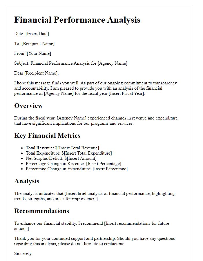 Letter template of financial performance analysis for social service agency