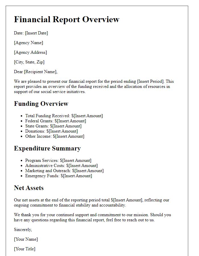 Letter template of financial report for social service agency funding overview