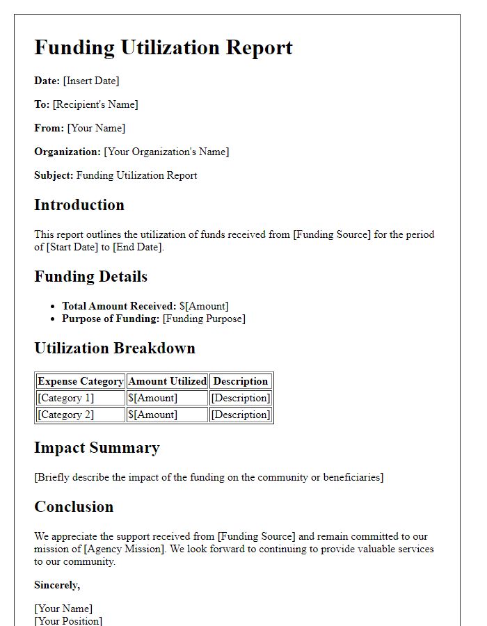 Letter template of funding utilization report for social service agency