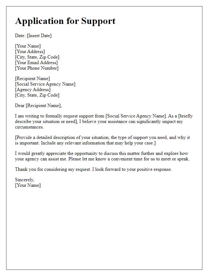 Letter template of application for social service agency support