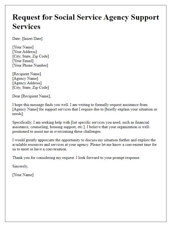 Letter template of request for social service agency support services