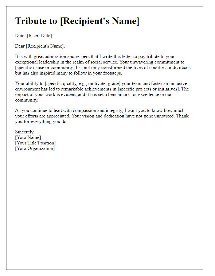 Letter template of tribute for leadership in social service