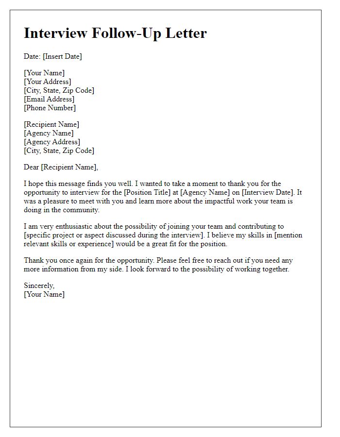 Letter template of interview follow-up for social service agency