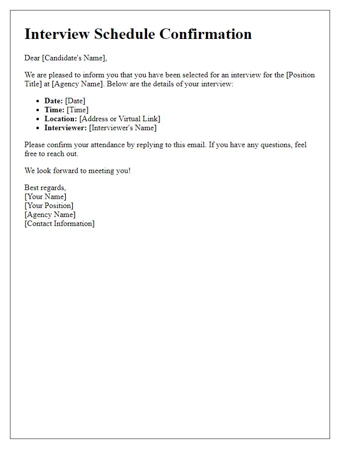 Letter template of upcoming interview schedule for social service agency