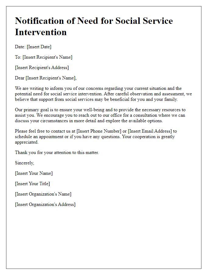 Letter template of notification of need for social service intervention