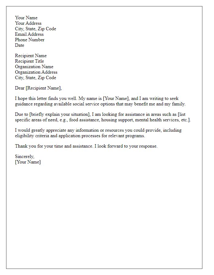 Letter template of request for guidance on social service options