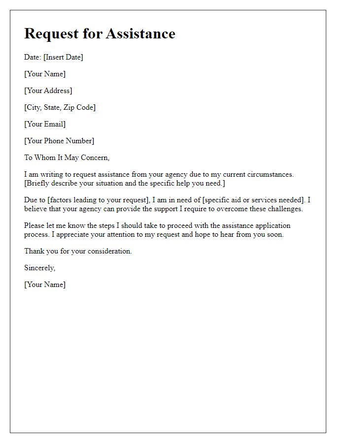 Letter template of request for help from social service agency