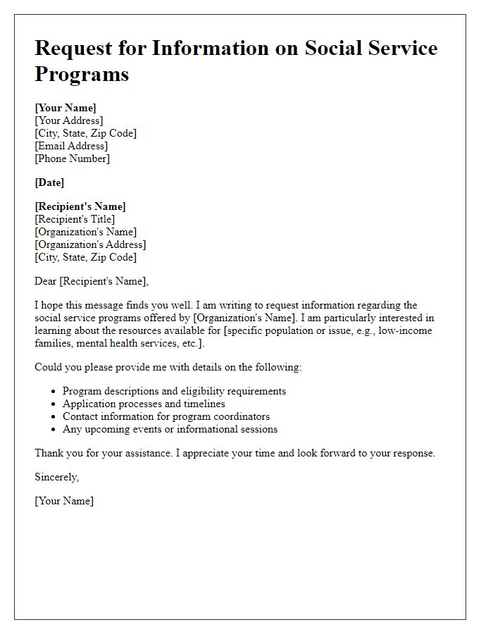 Letter template of request for information on social service programs