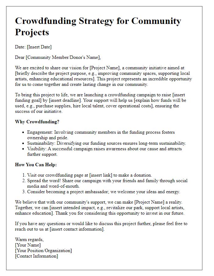 Letter template of crowdfunding strategy for community projects