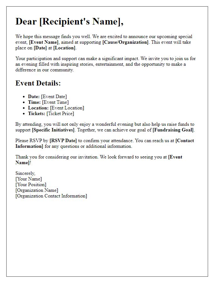 Letter template of special event fundraising initiative