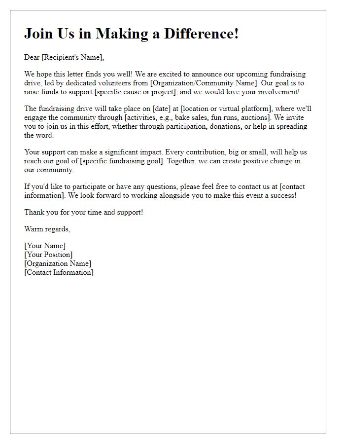 Letter template of volunteer-led fundraising drive