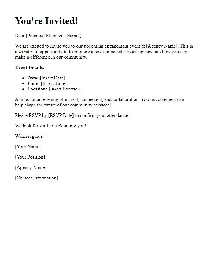 Letter template of engagement invitation for potential members of our social service agency.