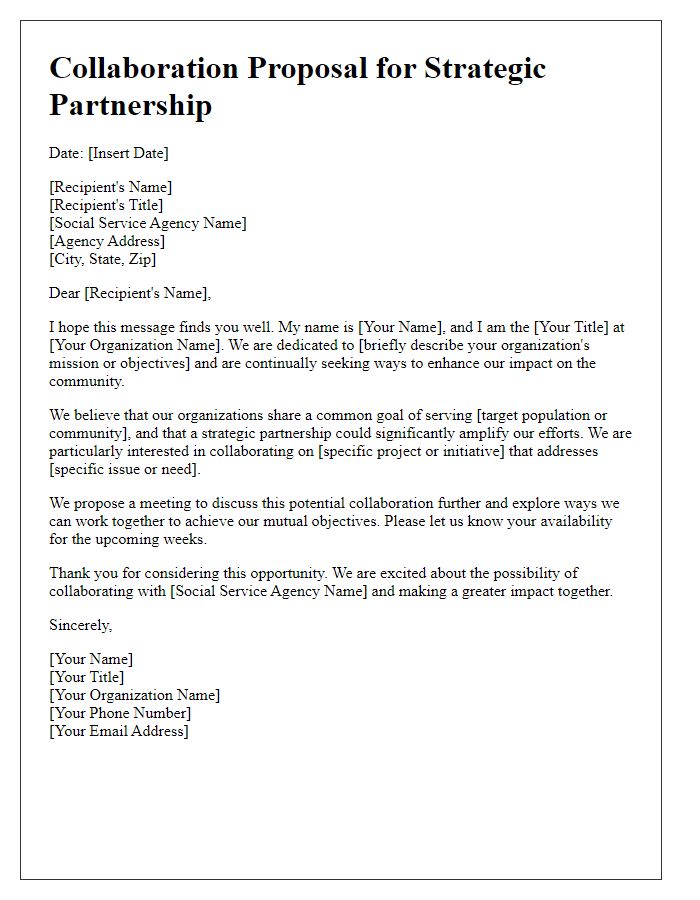 Letter template of collaboration proposal for social service agency strategic partnership