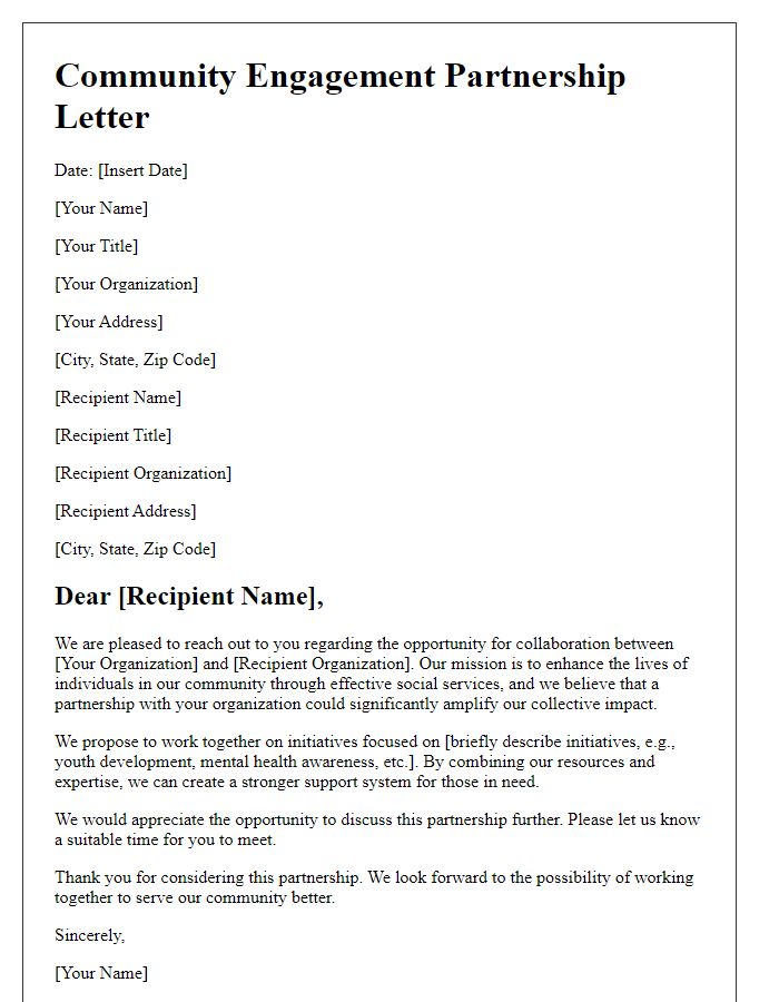 Letter template of community engagement partnership for social service agency