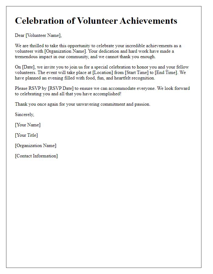 Letter template of Celebration for Volunteer Achievements