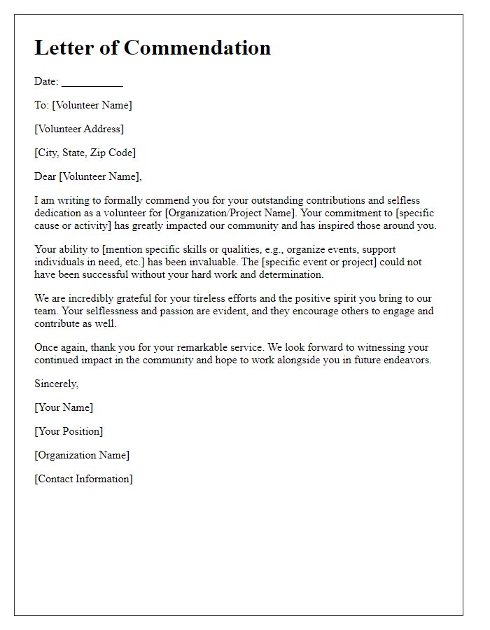 Letter template of Commendation for Selfless Volunteer Work