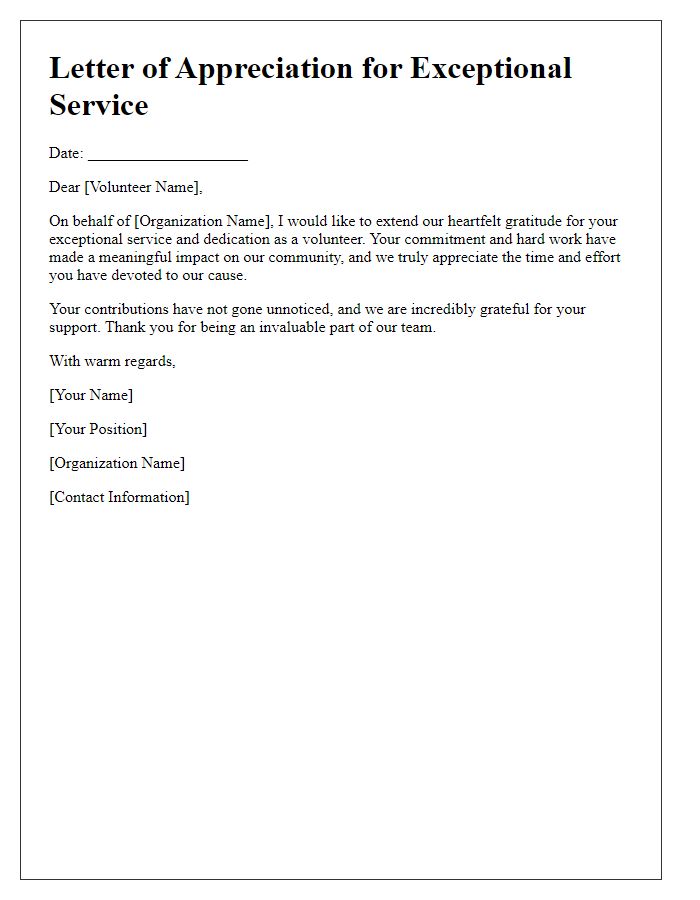 Letter template of Salutation for Exceptional Service by Volunteers