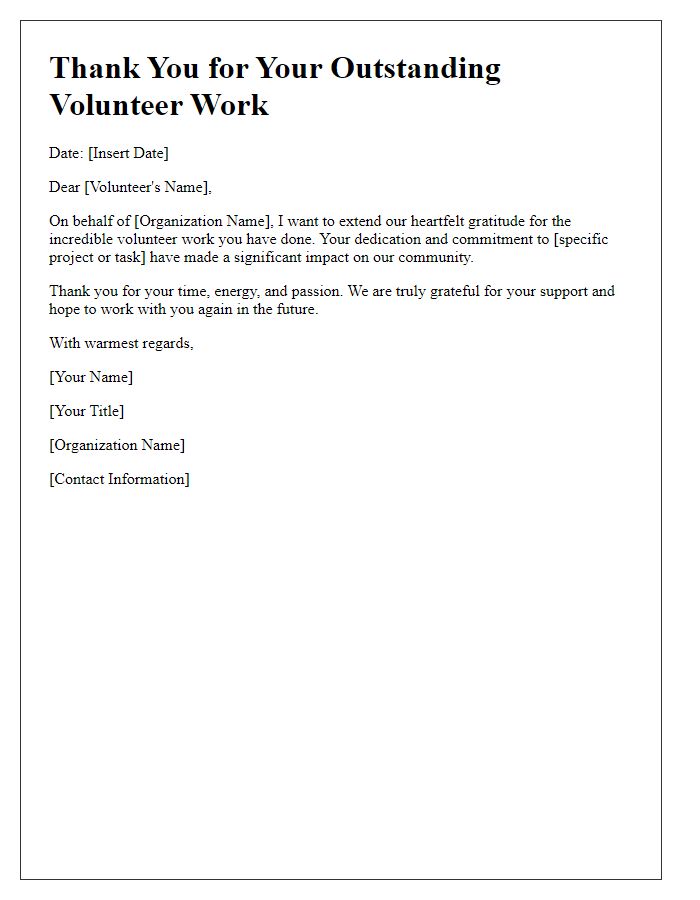 Letter template of Thank You for Outstanding Volunteer Work