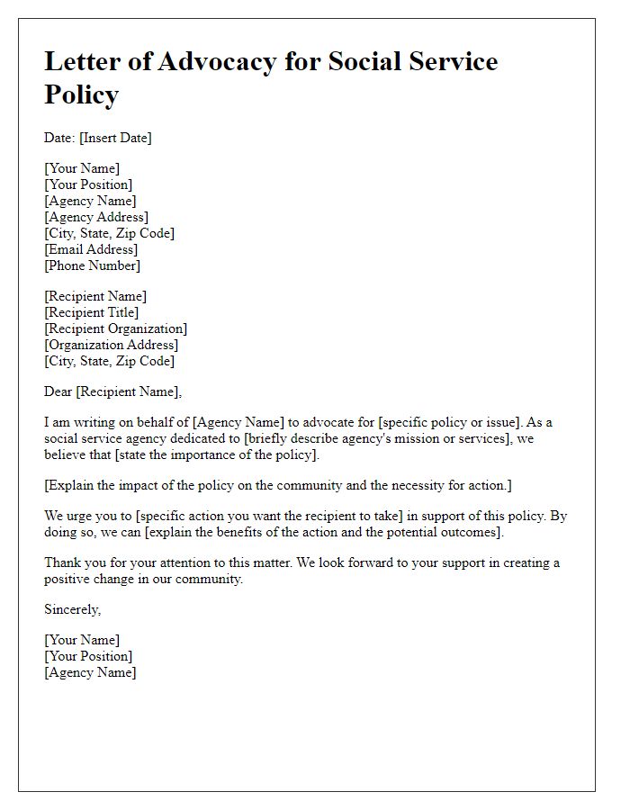 Letter template of policy advocacy for social service agency