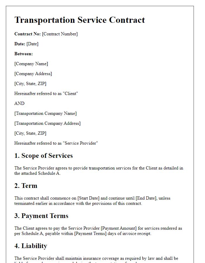 Letter template of transportation service contract for corporate logistics.