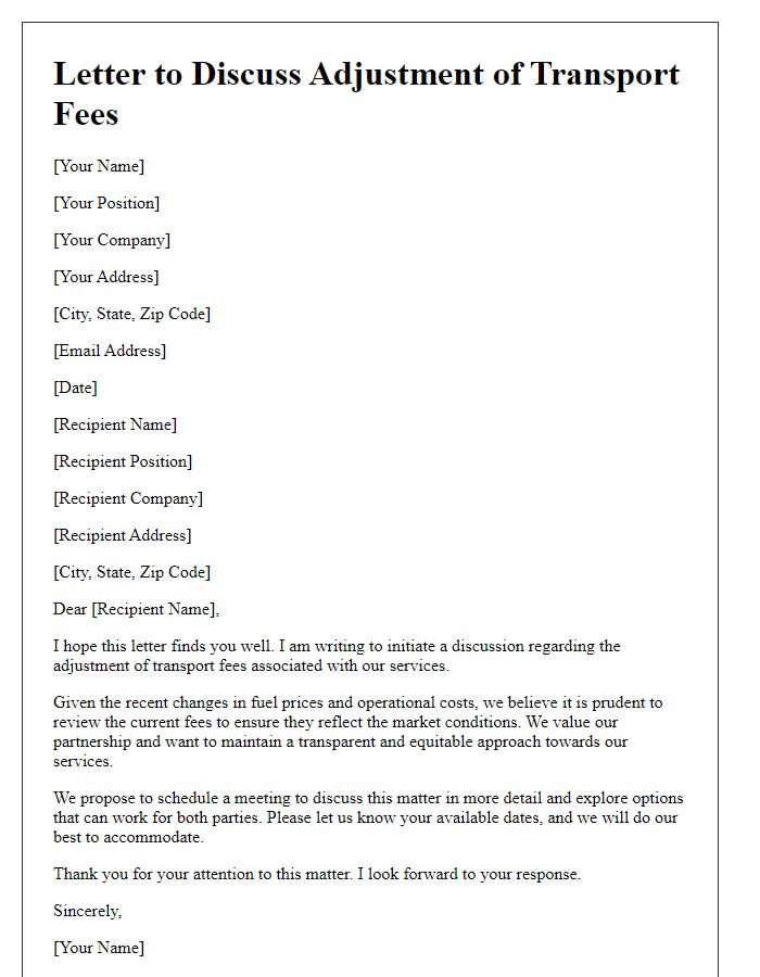 Letter template of discussion on adjusting transport fees