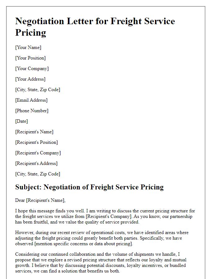 Letter template of negotiation letter for freight service pricing