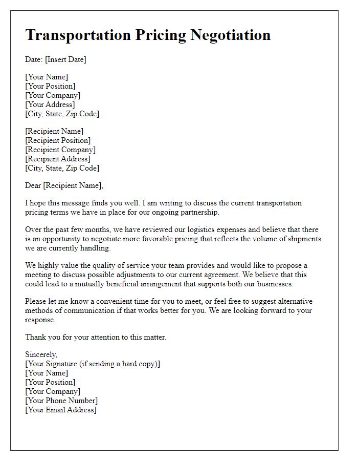 Letter template of negotiation for transportation pricing