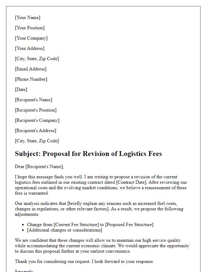 Letter template of revision proposal for logistics fees