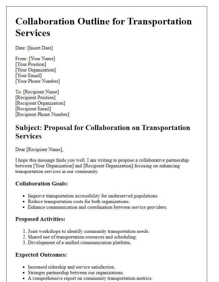 Letter template of Collaboration Outline for Transportation Services