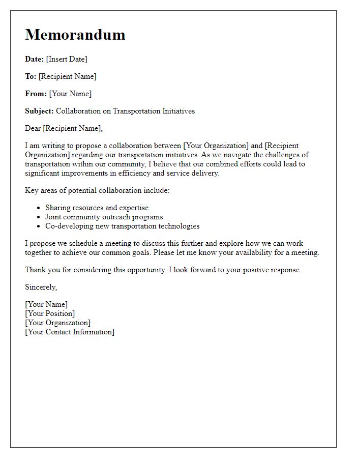 Letter template of Memorandum for Transportation Collaboration