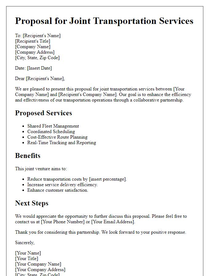 Letter template of Proposal for Joint Transportation Services