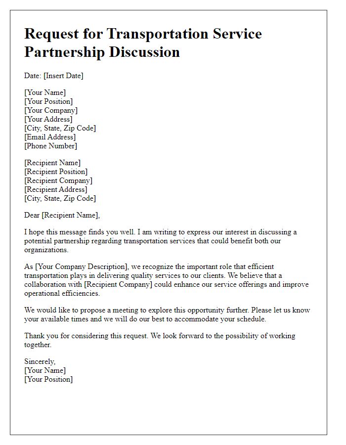 Letter template of Request for Transportation Service Partnership Discussion