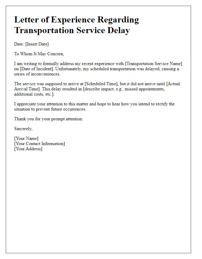 Letter template of transportation service delay experience