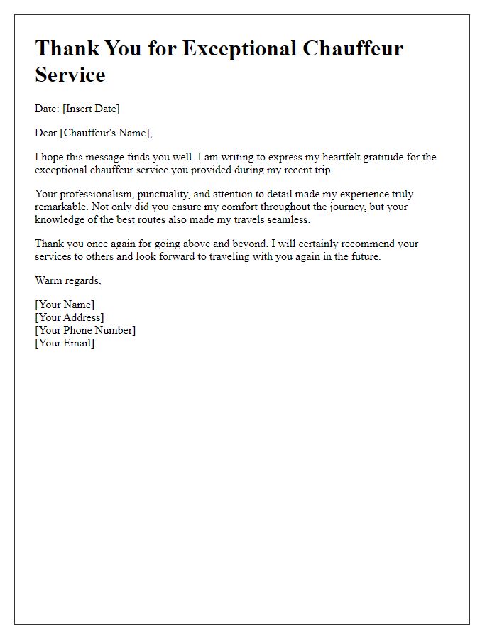 Letter template of gratitude for exceptional chauffeur service.