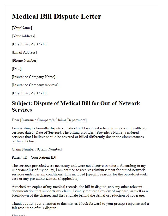 Letter template of medical bill dispute for out-of-network services