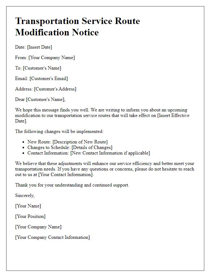 Letter template of transportation service route modification.