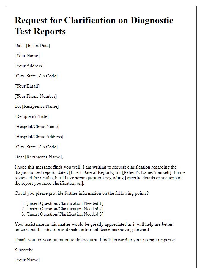 Letter template of clarification request for diagnostic test reports