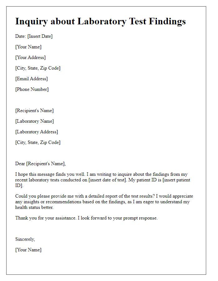 Letter template of inquiry about laboratory test findings