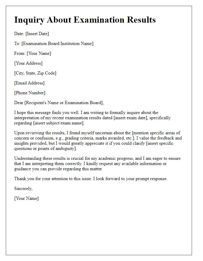 Letter template of questioning interpretation of examination results