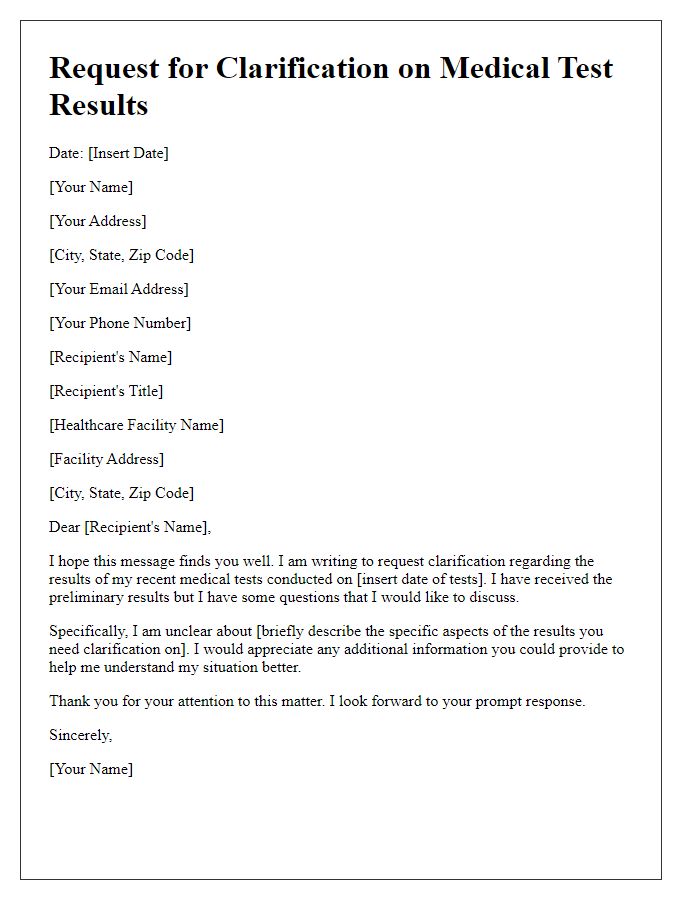 Letter template of request for clarification on medical test results