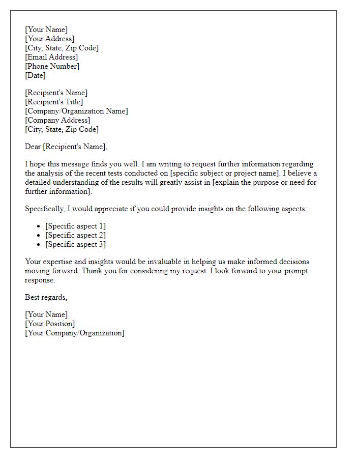 Letter template of request for further information on test analysis