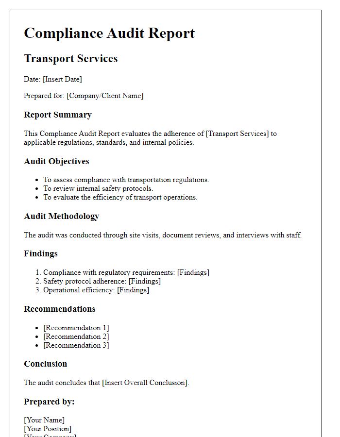 Letter template of Compliance Audit Report for Transport Services