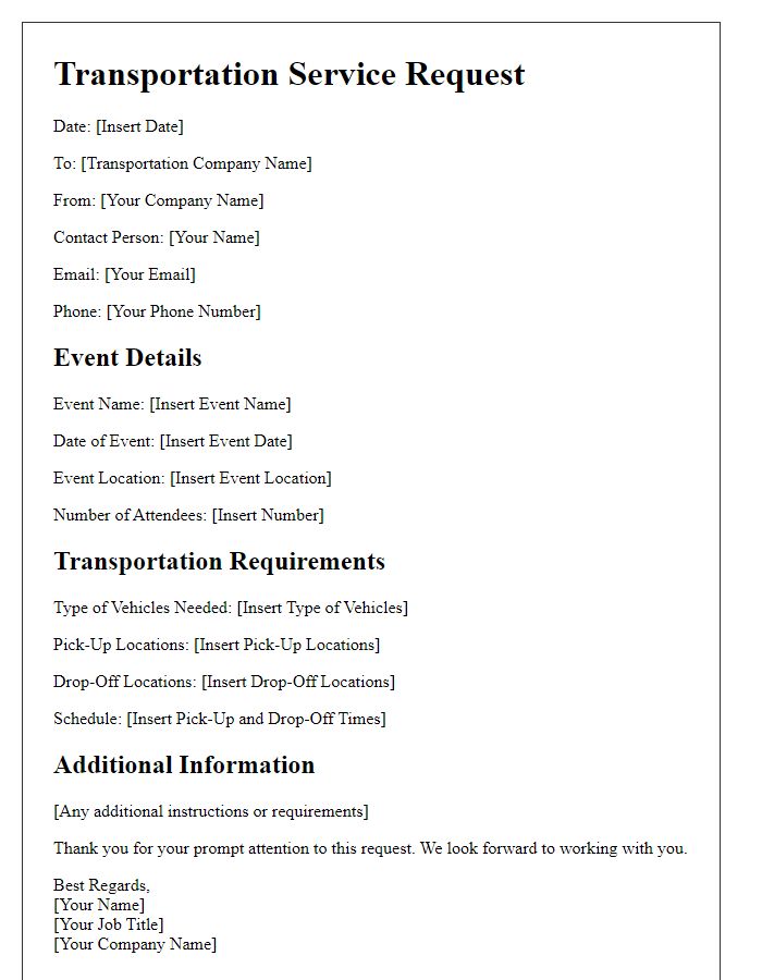 Letter template of transportation service for corporate event transport request.