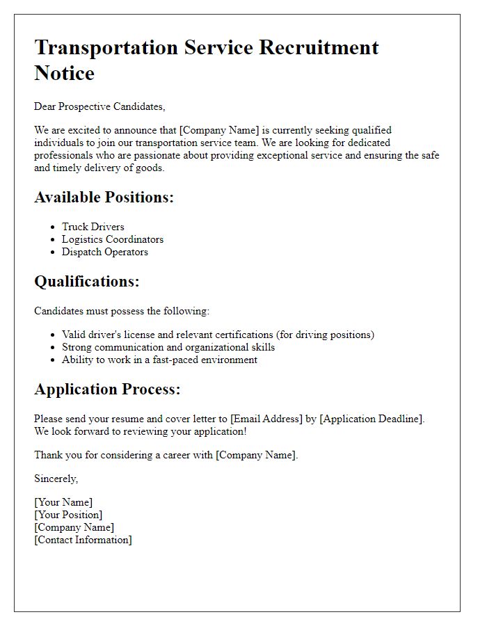 Letter template of transportation service recruitment notice