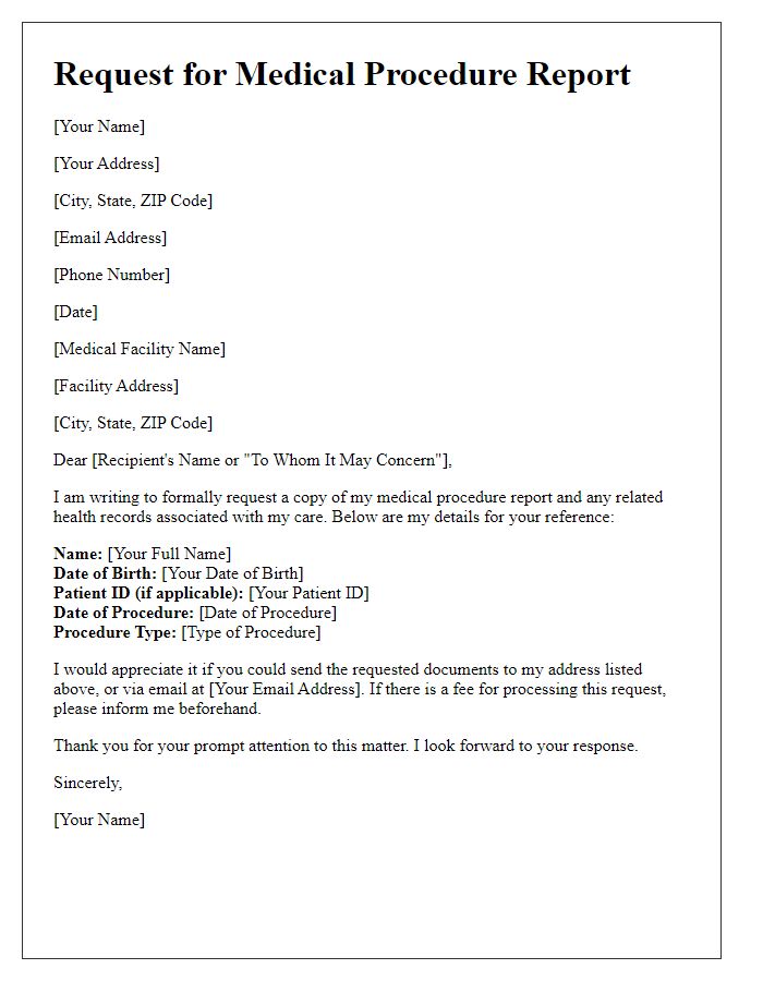 Letter template of medical procedure report request for personal health records