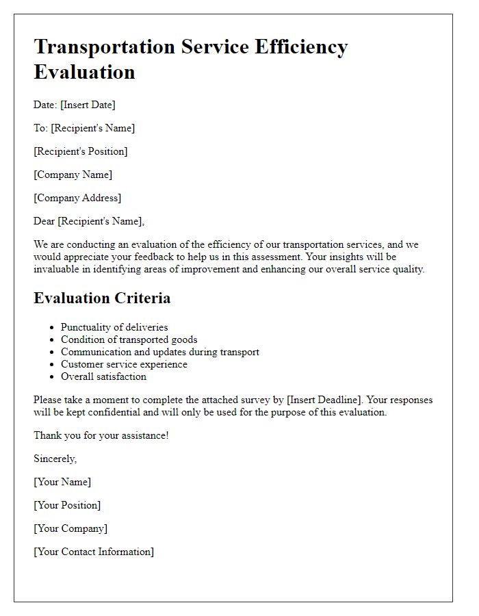 Letter template of transportation service efficiency evaluation