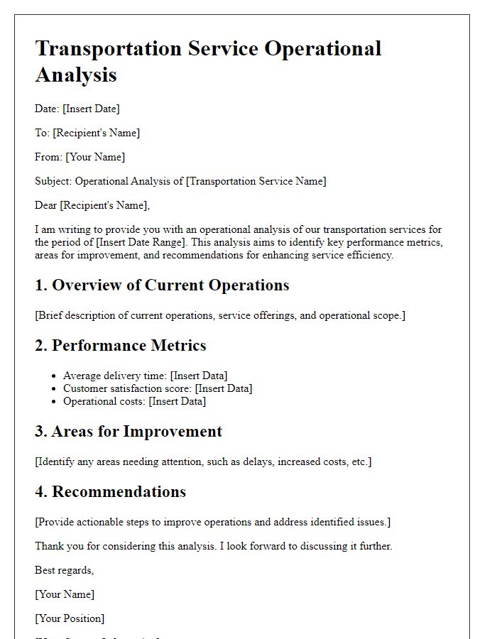 Letter template of transportation service operational analysis