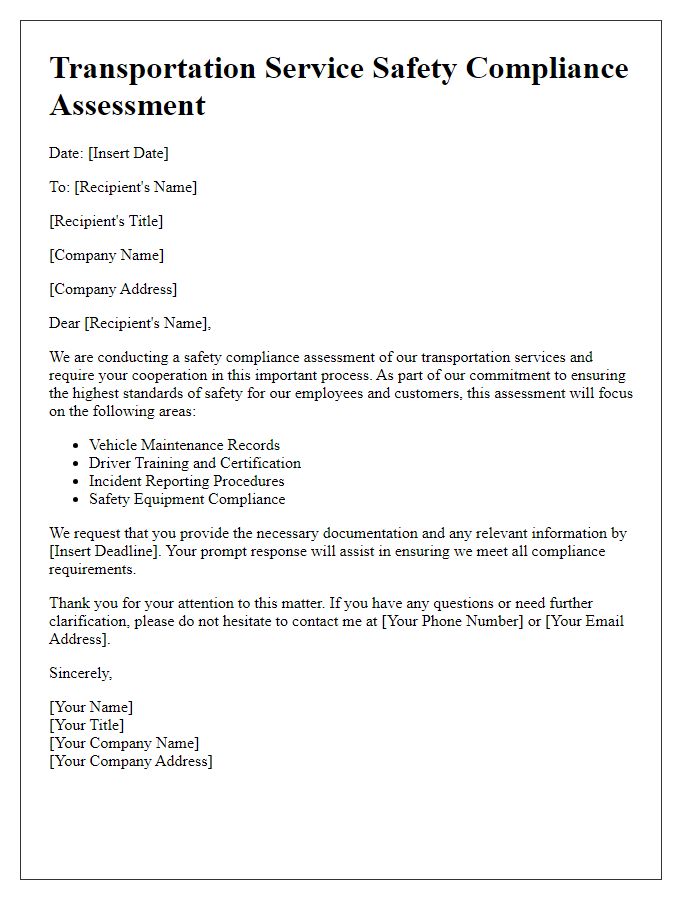 Letter template of transportation service safety compliance assessment