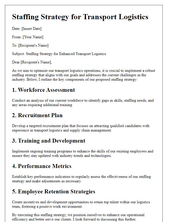 Letter template of staffing strategy for transport logistics