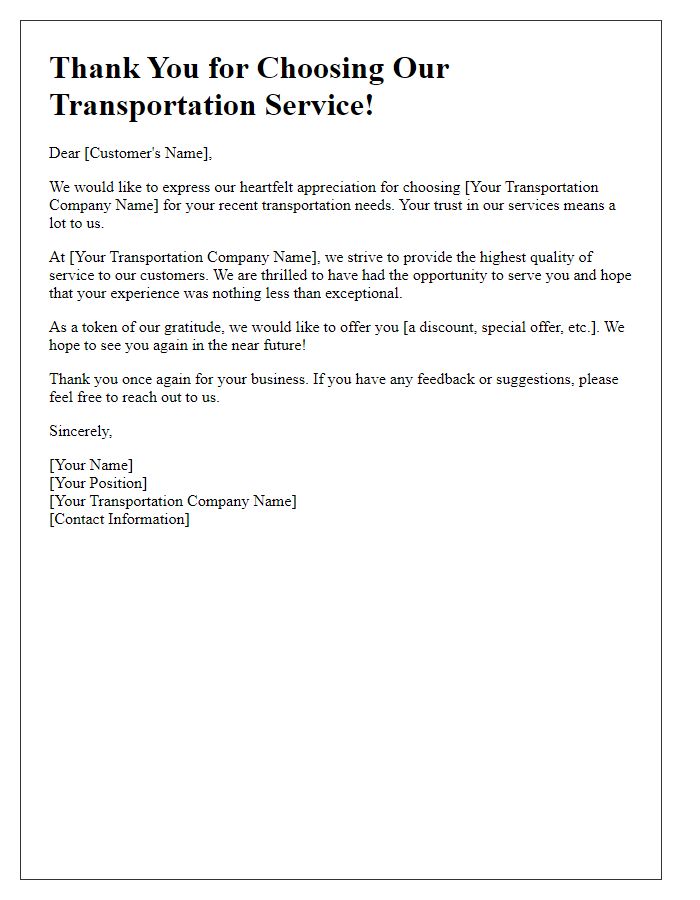 Letter template of appreciation for choosing our transportation service.